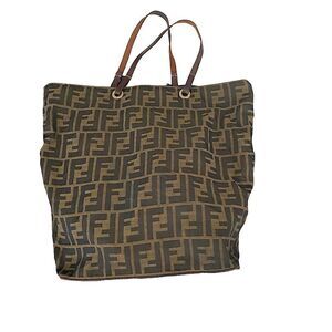 Authentic FENDI  “Zucca Canvas Tote Bag”. Unlined with leather bottom & straps